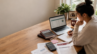 Laptop displaying an online college course beside car keys, receipts, and household bills, illustrating the financial and time costs working adults consider when choosing between online and on-campus education.