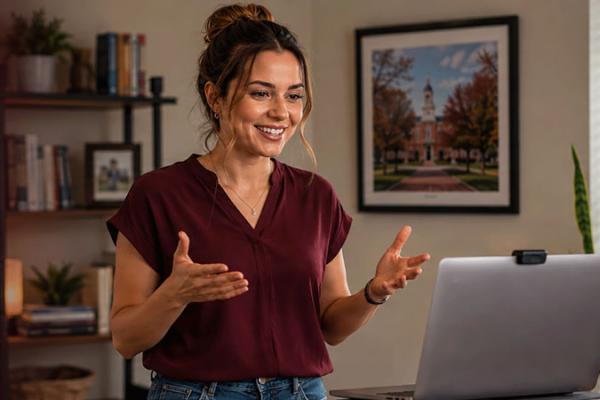 MSU Student Presenting to Class Virtually via Laptop